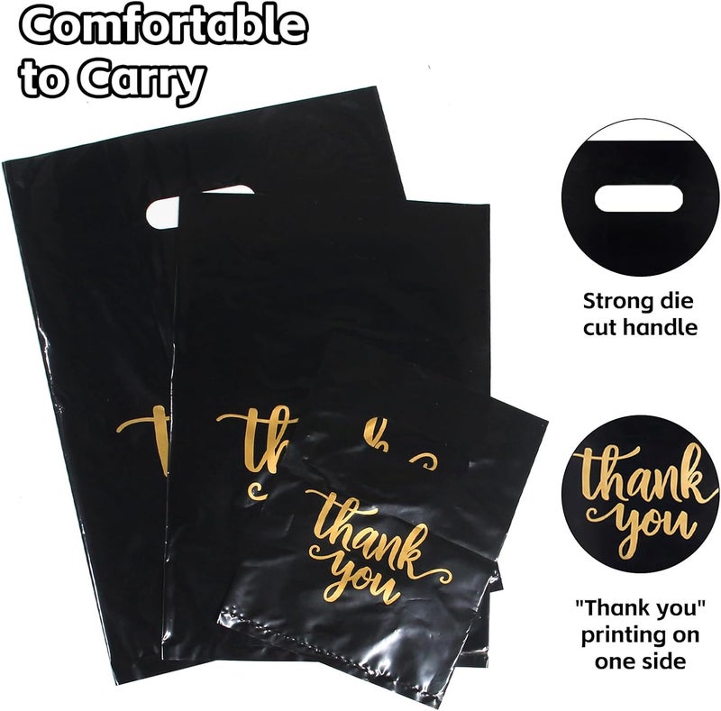 Heran 200PCS Thank You Bags with Handle Black Sale Bag for Small Business Clothes Boutique Gift, 3 Sizes Plastic Retail Grocery Shopping Bags, Reusable Goodie Bag Bulk for Store Party Favor Purchase - Image 5
